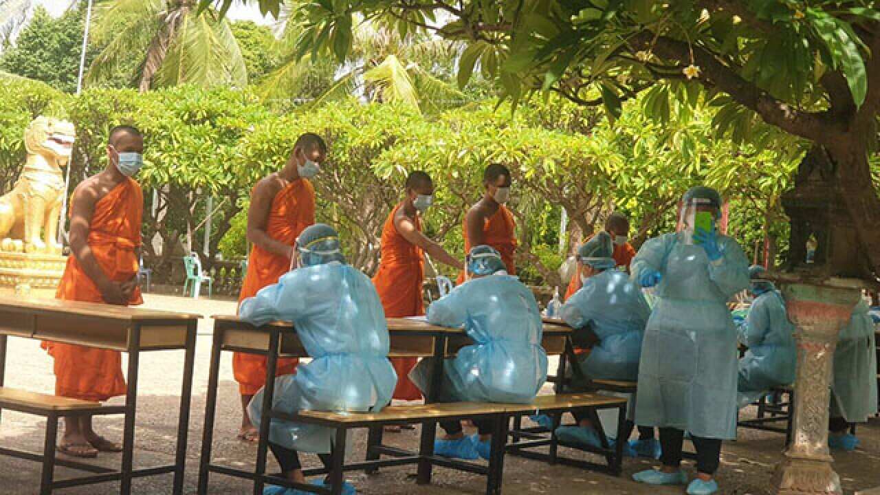 Covid-19 test for the monks in the temple in Cambodia