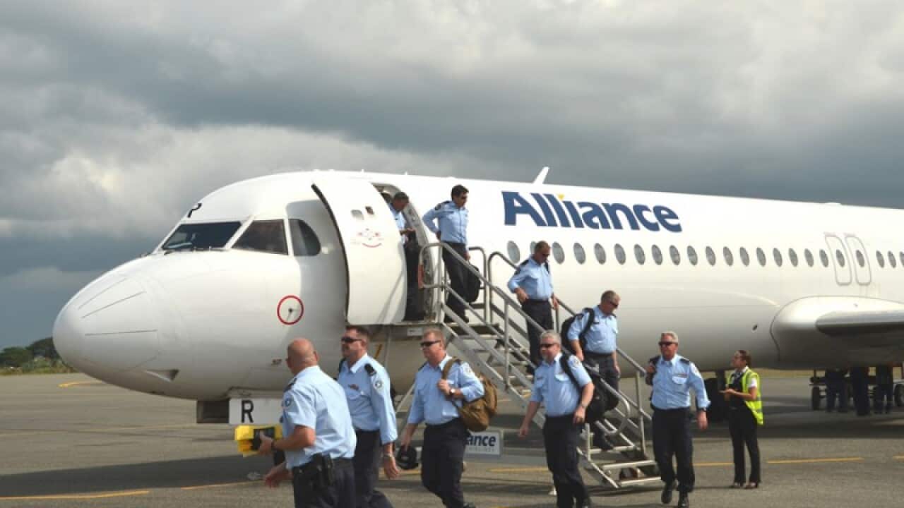 Australian Federal Police arrive in Solomon Islands for elections in 2014.