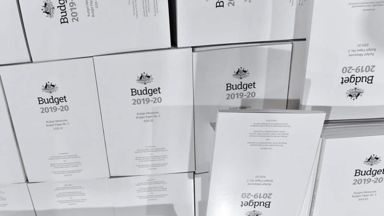The 2019-2020 Budget Papers are seen at a printing facility.