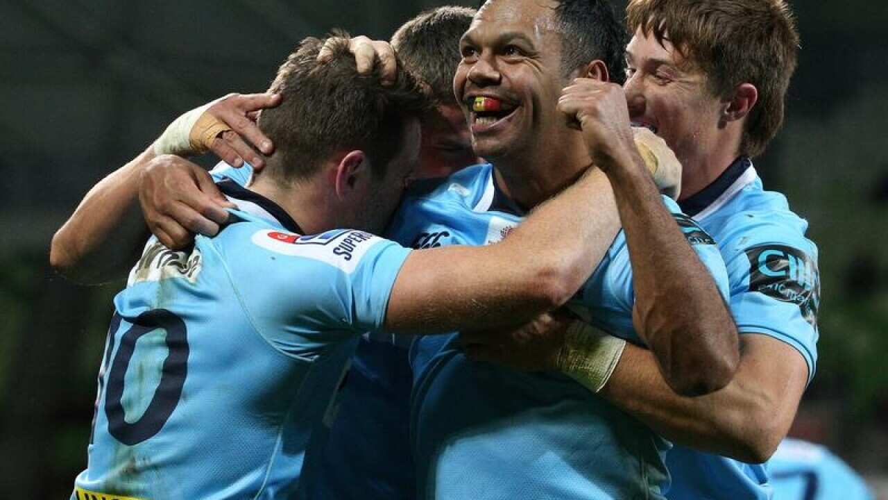 NSW Waratahs players celebrate