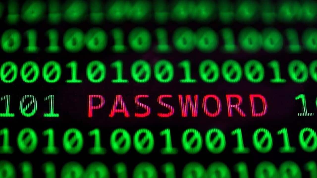 Computer screen with green numbers and red letters