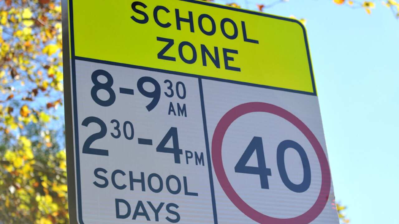 A school zone sign