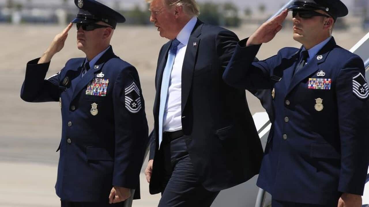 President Trump disembarks from Air Force One in Las Vegas