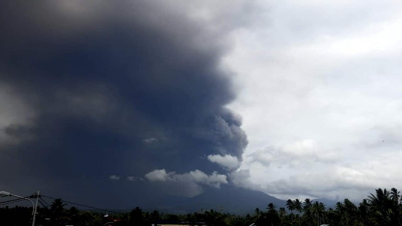 Mount Soputan spewing hot ash in Minahasa, North Sulawesi, Indonesia.