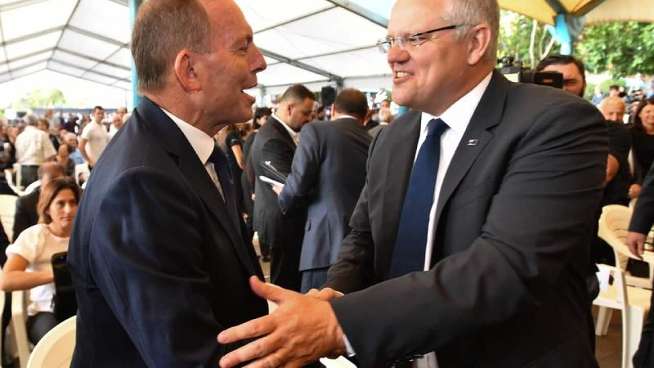 Tony Abbott and Scott Morrison at a Good Friday service