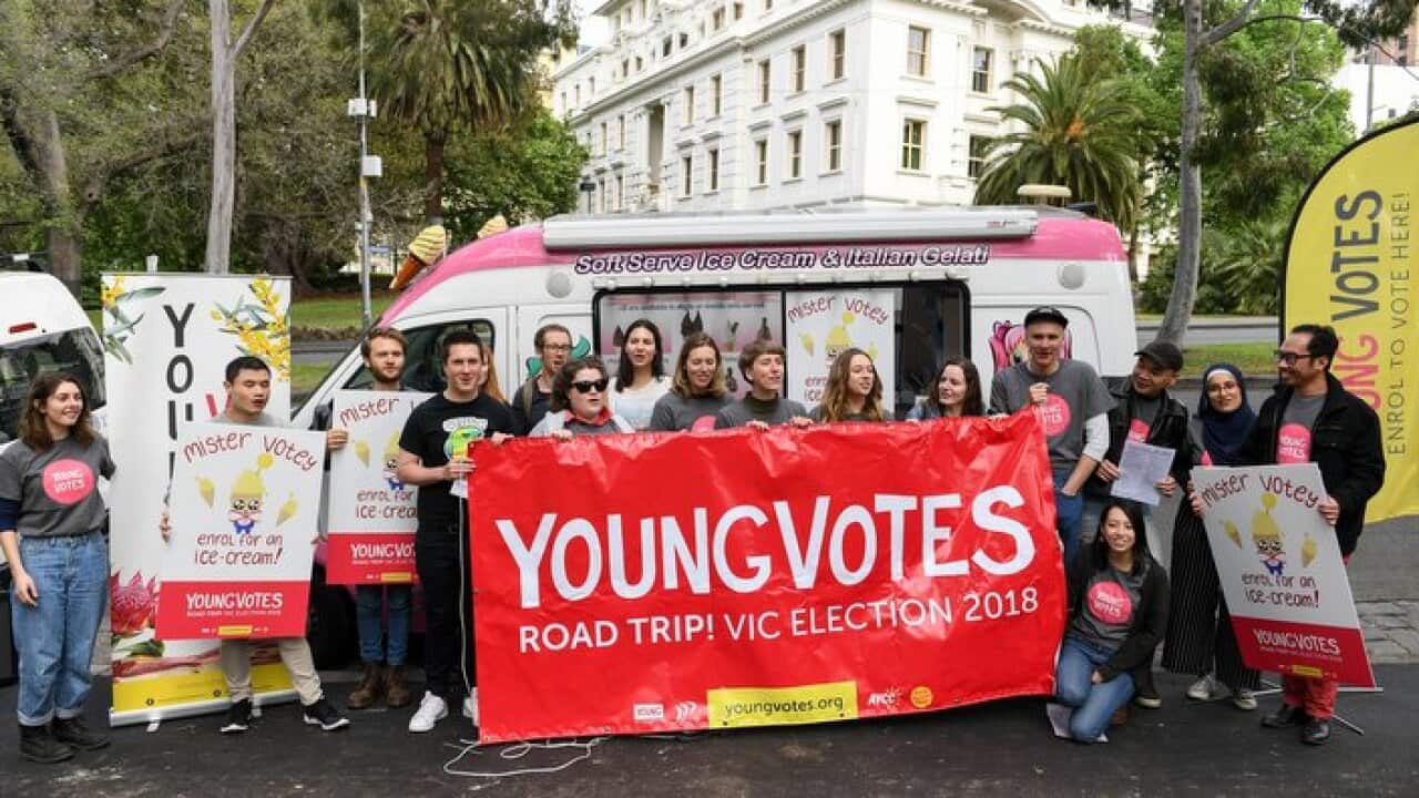 The Young Votes group are encouraging young people to vote and reminding them of the power of the youth vote. They're campaigning with an ice-cream van.