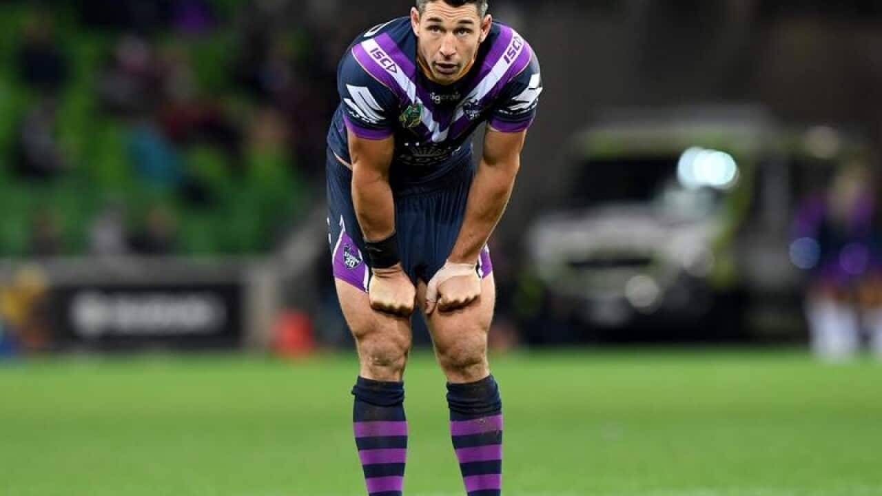 Billy Slater of the Storm looks on
