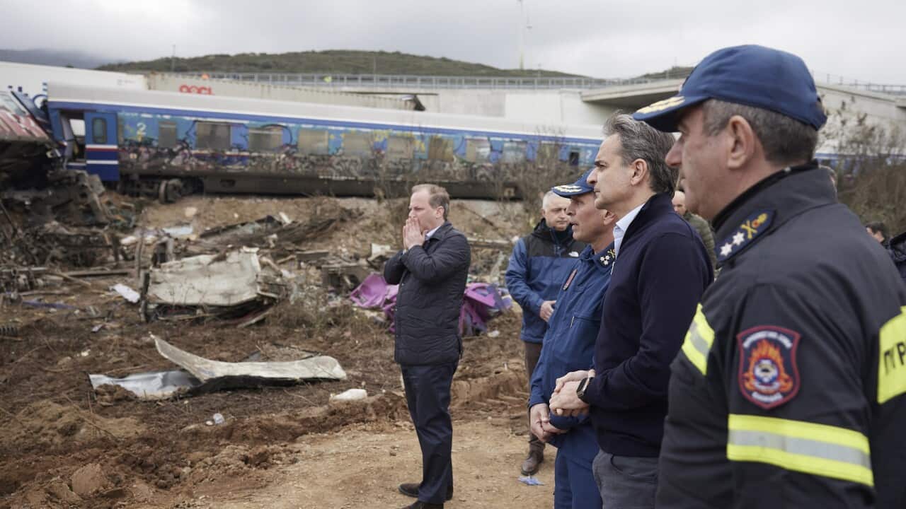 Greek Prime Minister at the site of the train crash