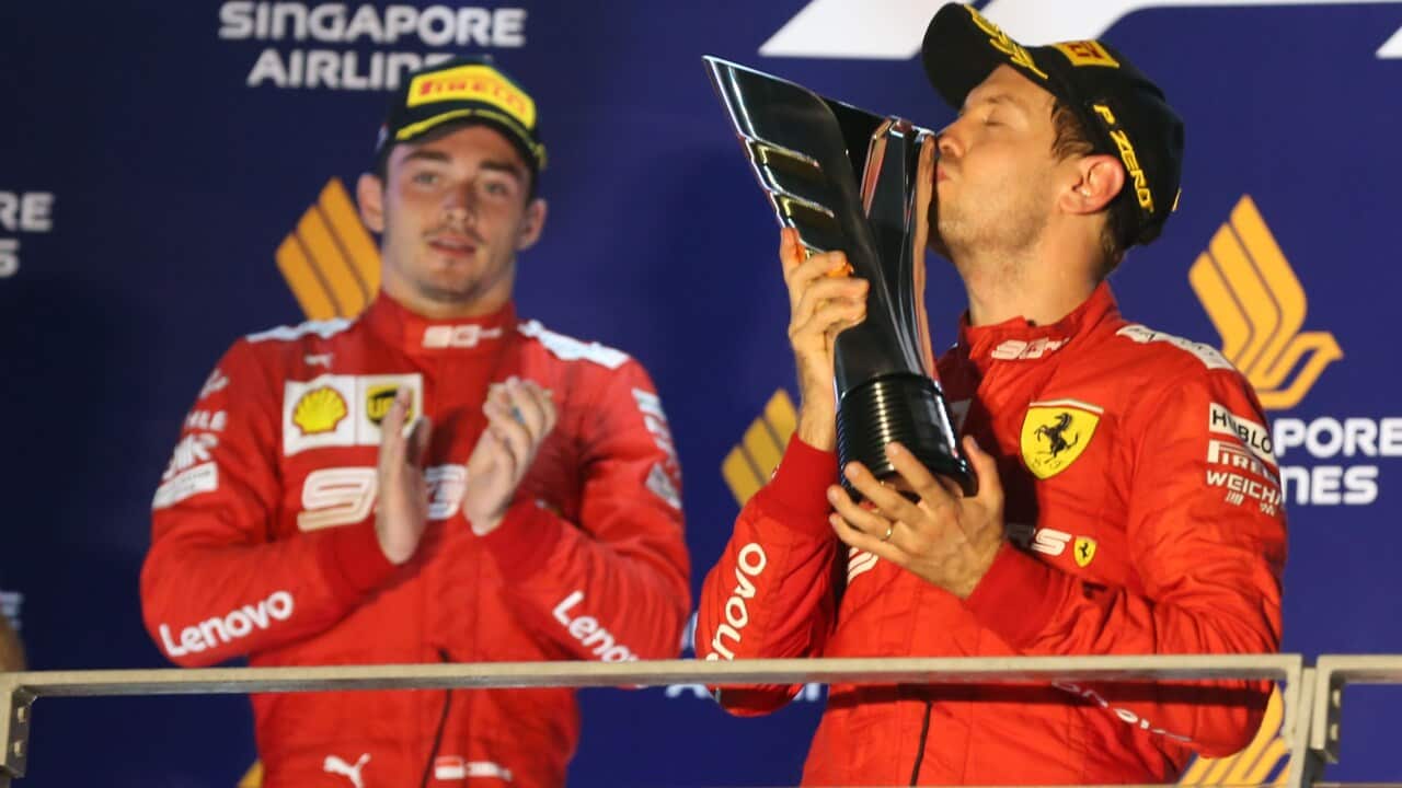 Sebastian Vettel celebra el título del Grand Prix de Rusia