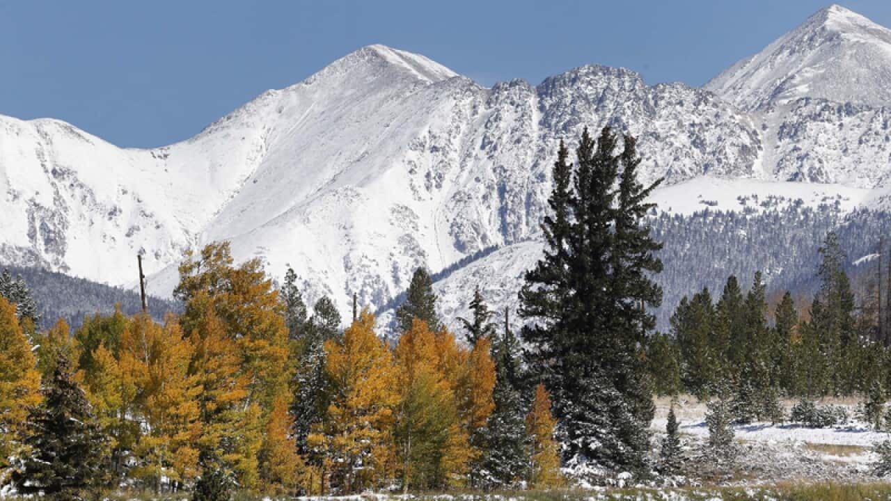 Snow covers mountains in Colorado