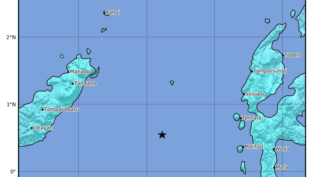 A shake map of the 6.9 magnitude earthquake that hit eastern Indonesia