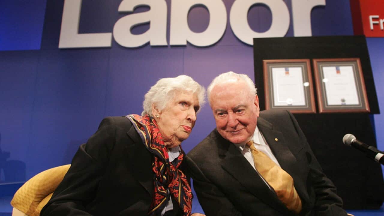 Gough Whitlam with his wife Margaret at an ALP conference.