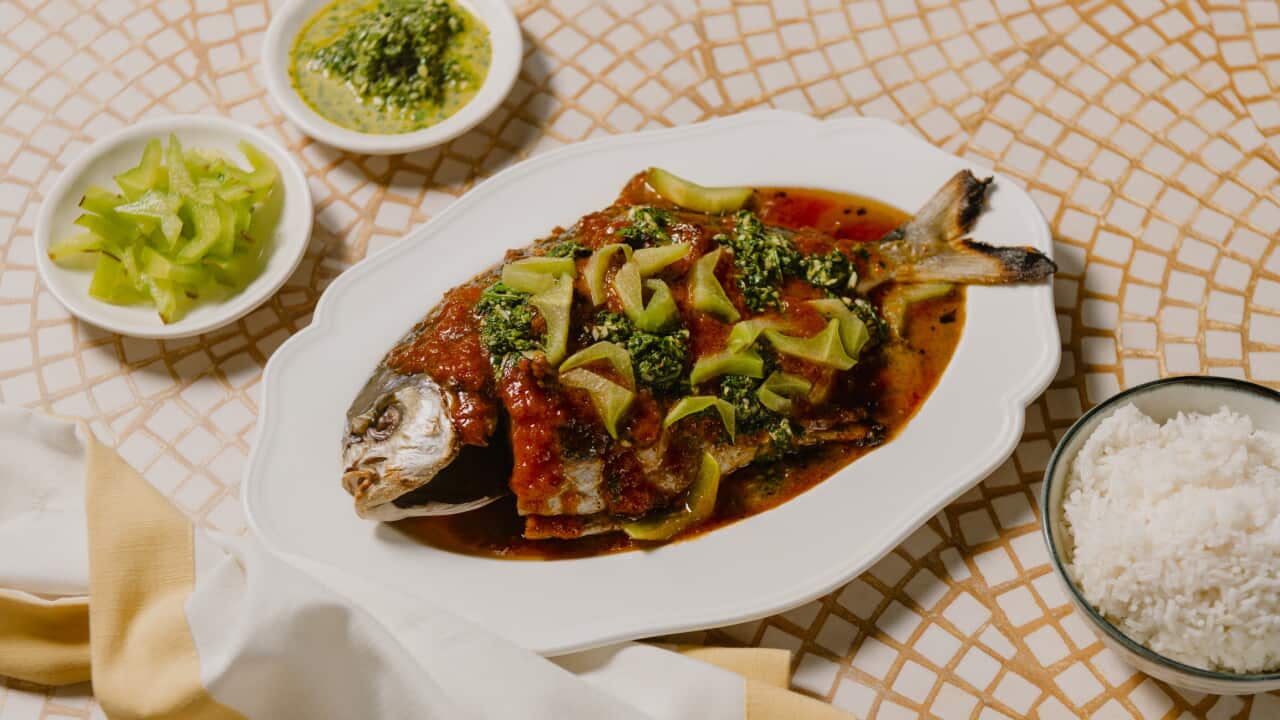 Fire baked pomfret with tom yum butter