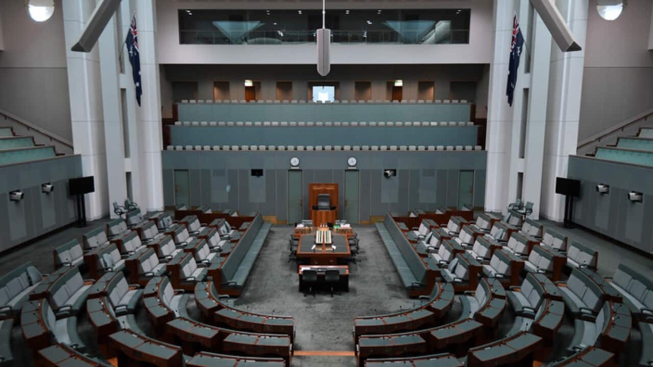 The empty chamber of the House of representatives is seen at Parliament House in Canberra, Monday, November 27, 2017. (AAP Image/Lukas Coch) NO ARCHIVING