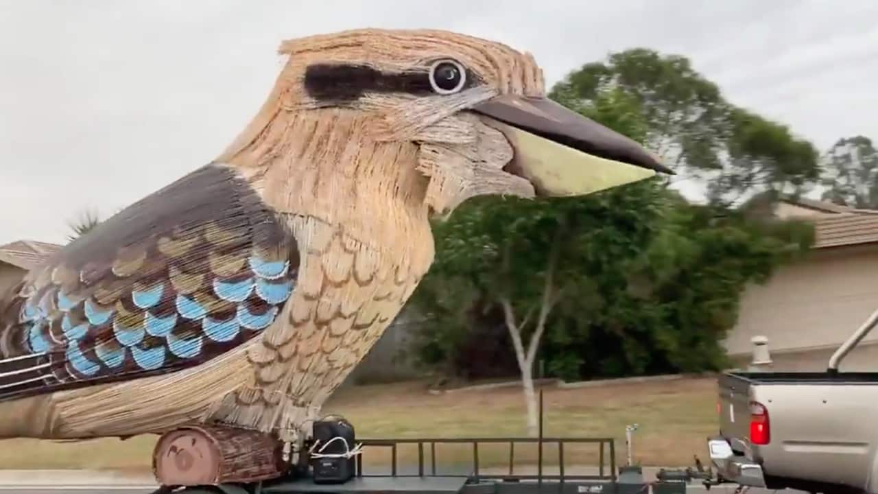 Dr Farvardin Daliri builds giant kookaburra in Queensland.