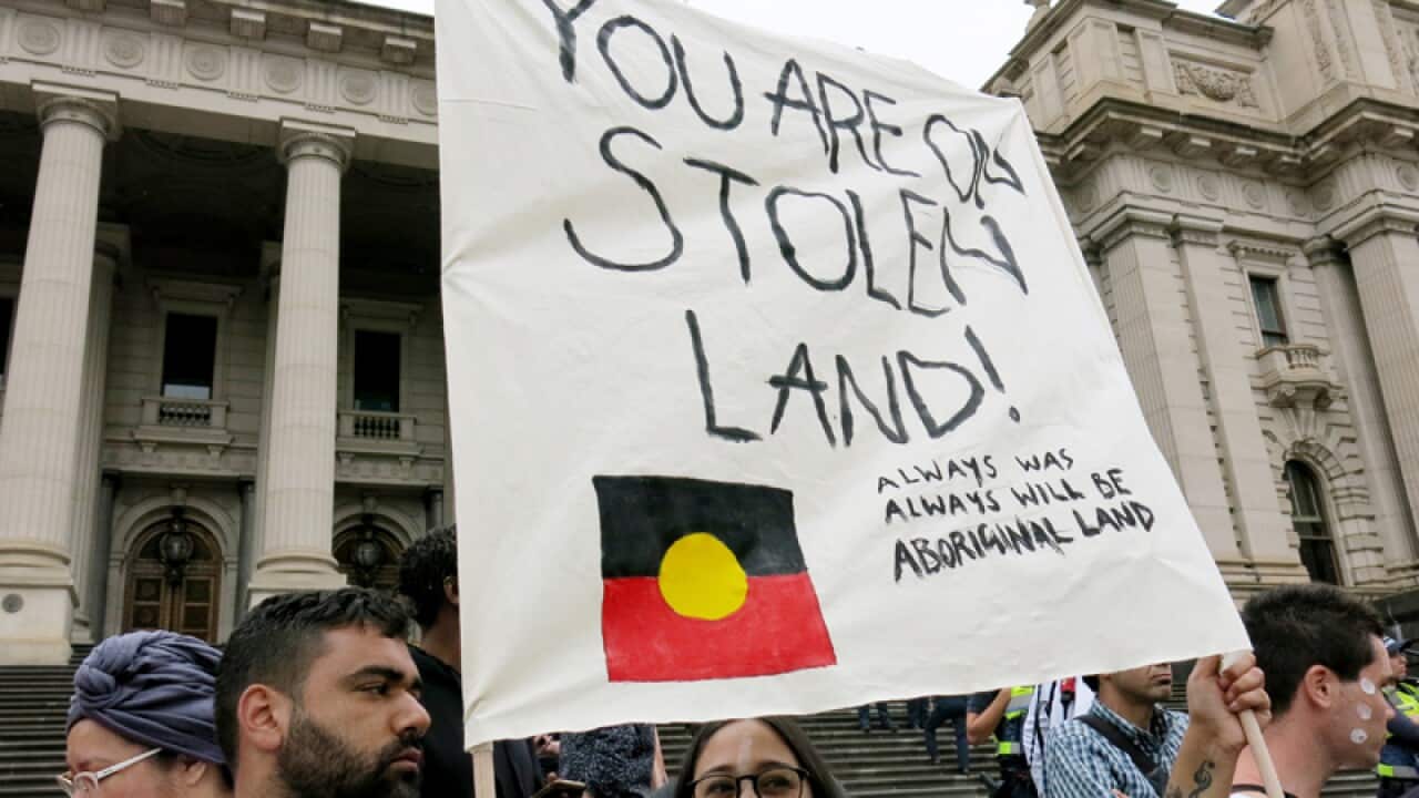 Protesters during an "Invasion Day" rally in Melbourne
