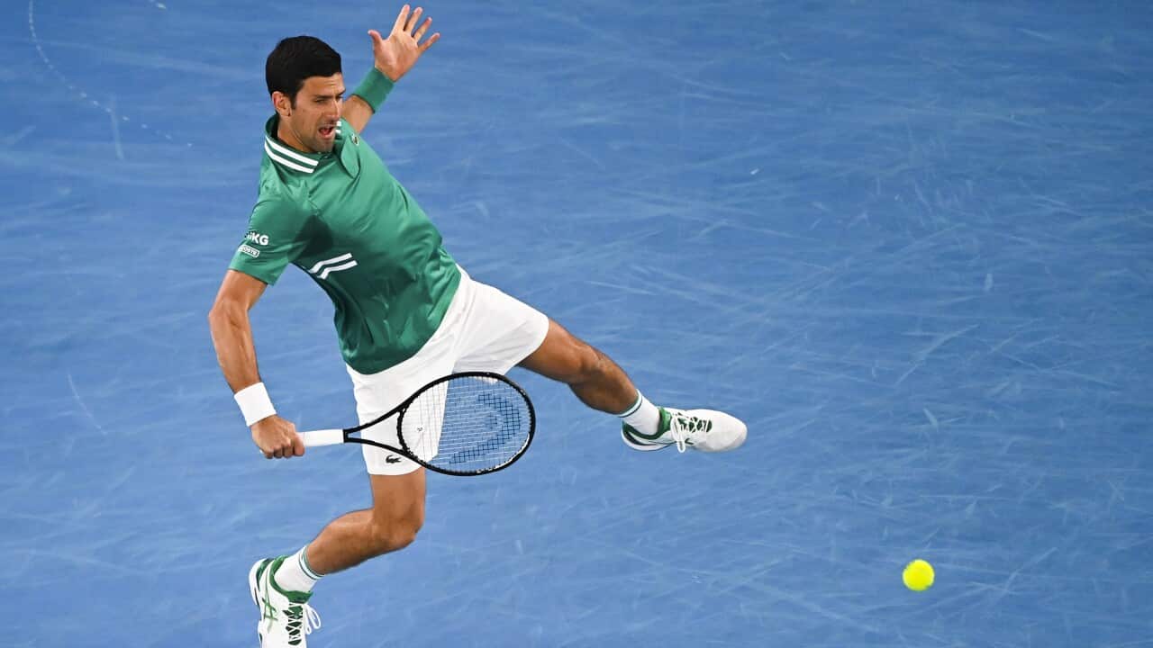 Novak Djokovic of Serbia in action during his first Round match against Jeremy Chardy