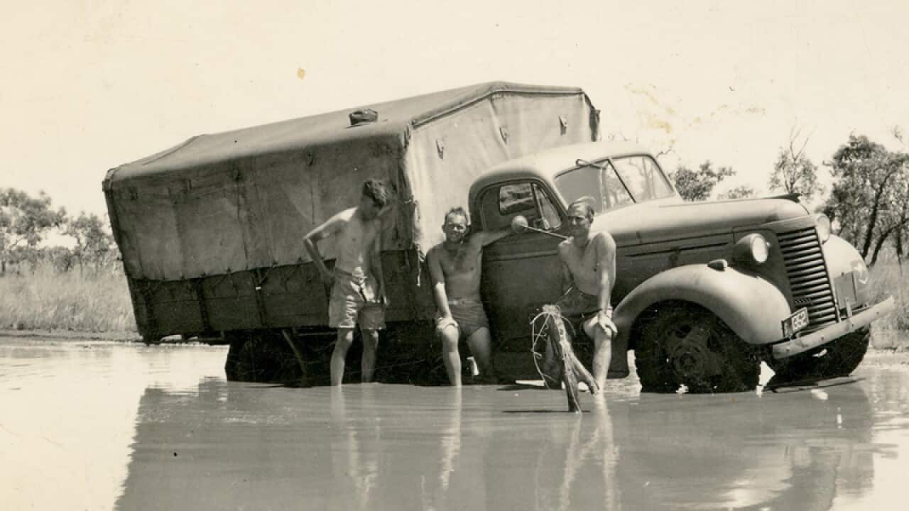 A truck bogged down on its way to Darwin in 1942