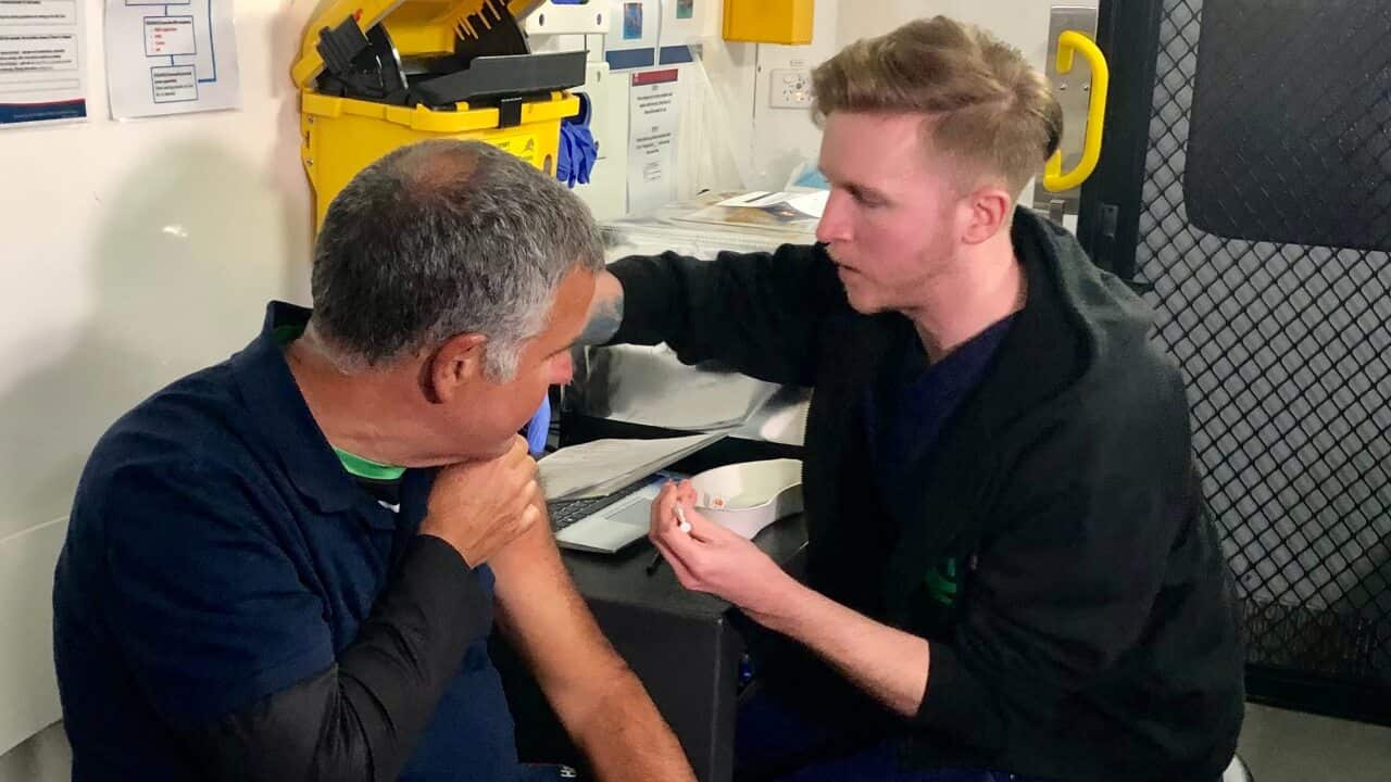 Rob, who is a rough sleeper, receives his coronavirus vaccination.