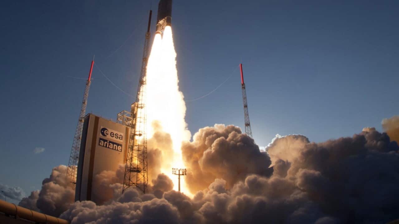 The launch of Sohail 1, Qatar's first TV and communications satellite