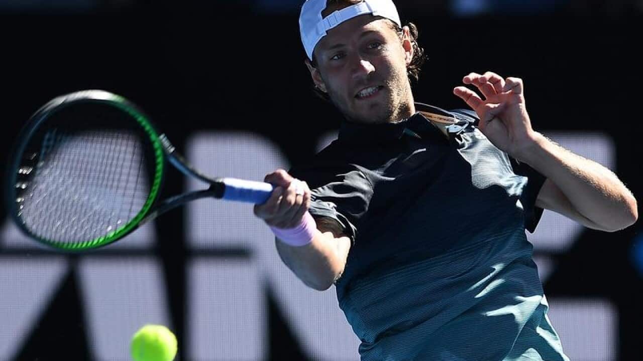 Lucas Pouille of France in action.
