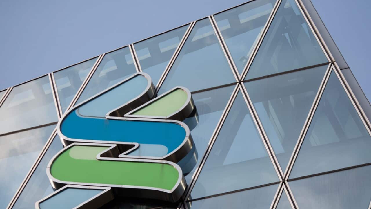 The logo of Standard Chartered PLC in Hong Kong