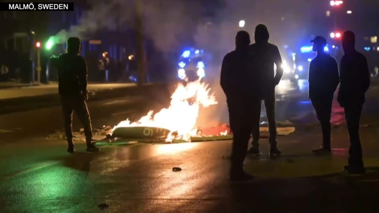 Protesters threw stones at police and burned tires in southern Sweden late on Friday (August 28, 2020)