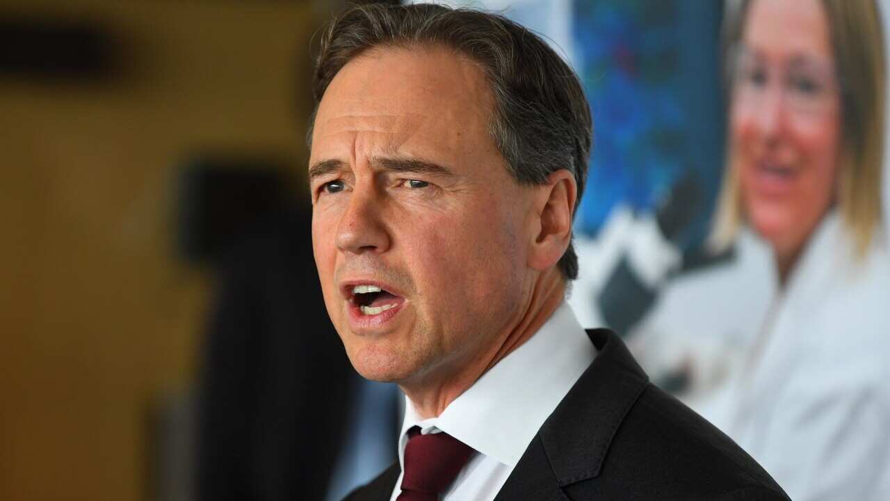 Federal Health Minister Greg Hunt at a media conference