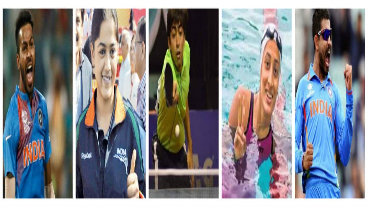 Hardik Pandya, Lajja Gauswami, Harmeet Desai, Manna Patel and Ravindra Jadeja