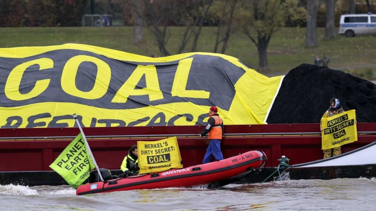 Greenpeace protestors on the River Rhine.