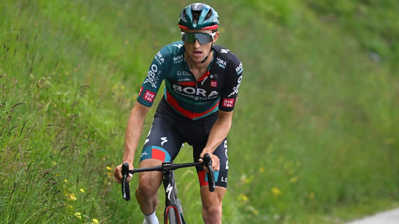 Jai Hindley in action for BORA-hansgrohe