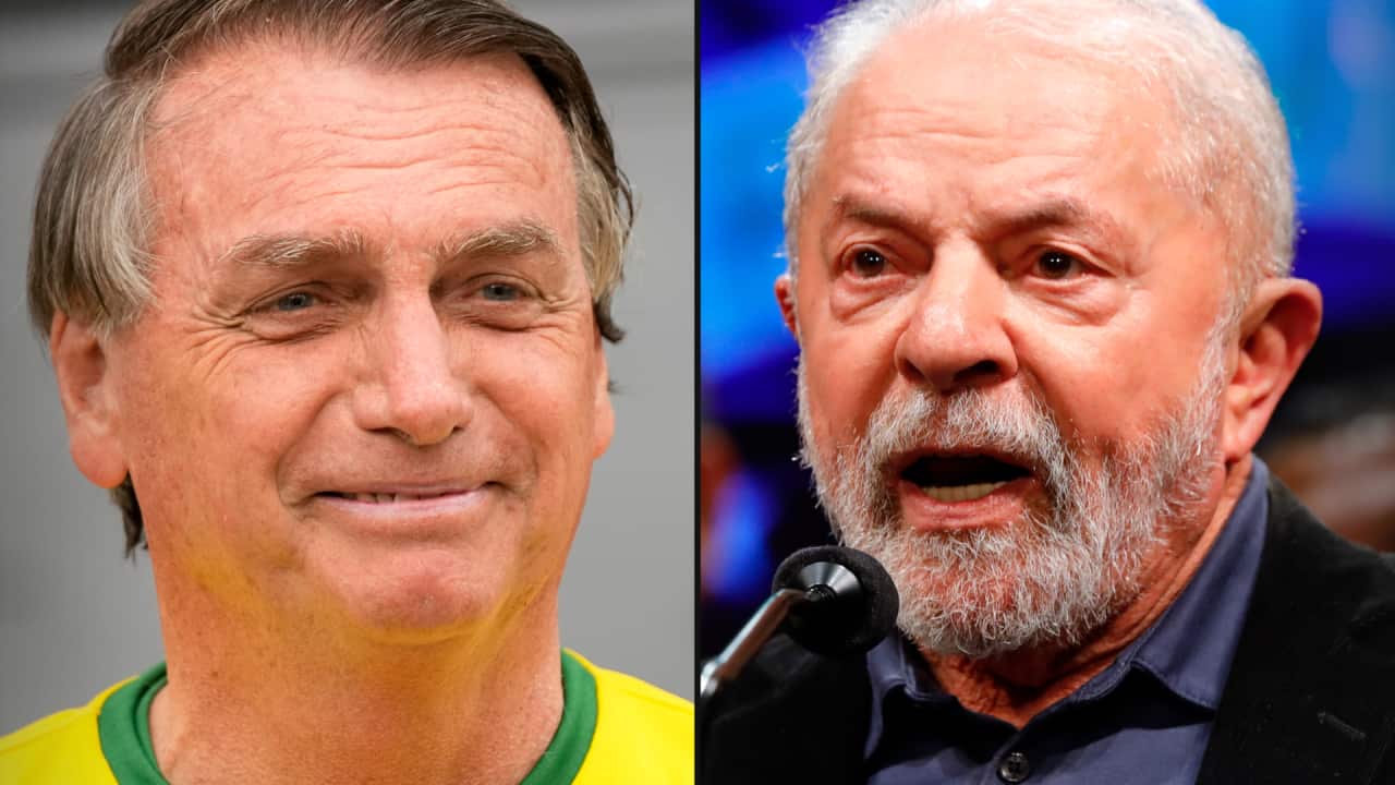A split image showing Jair Bolsonaro on the left, and Luiz Inacio Lula da Silva on the right.