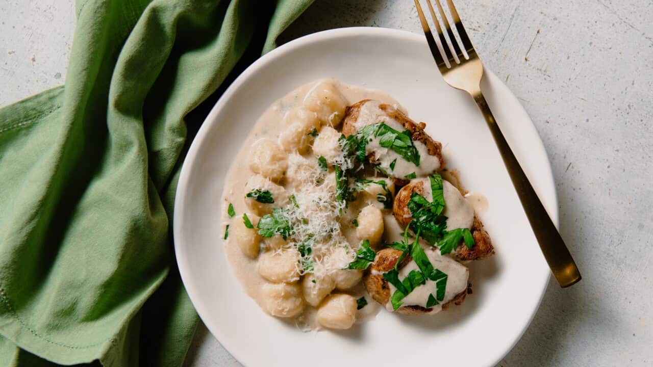 Pork medallions, gnocchi and gorgonzola sauce