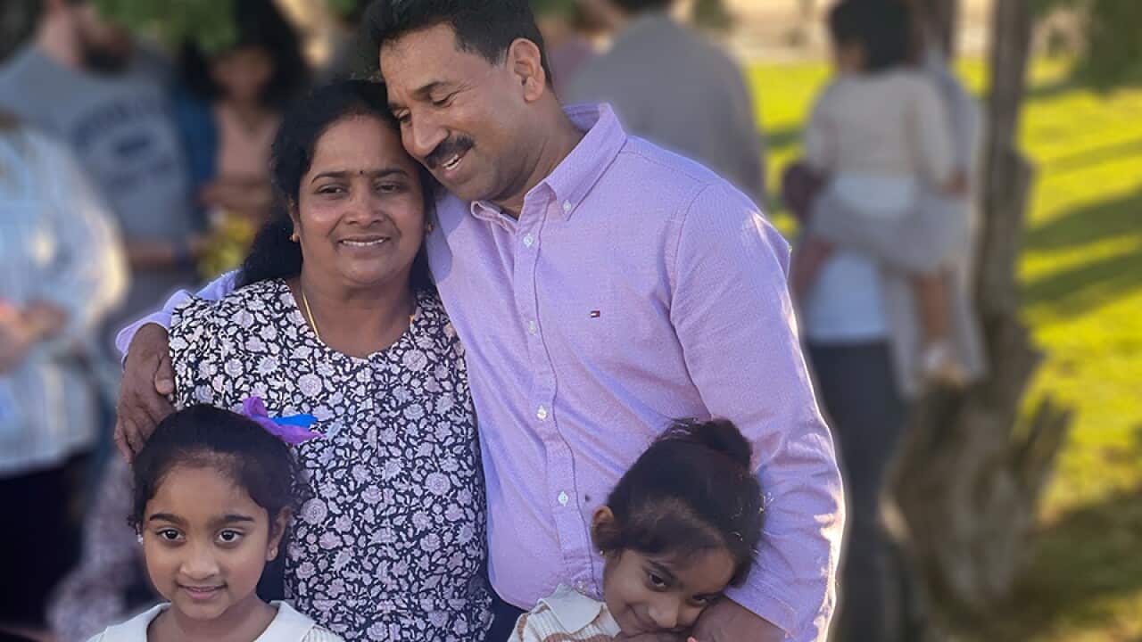 Priya & Nadesalingam with their children Kopika and Tharnicaa, in Biloela 10 June, 2022