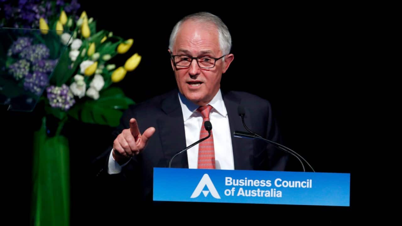 Prime Minister Malcolm Turnbull delivers a speech at the Business Council of Australia dinner in Sydney, Monday, November 20, 2017.