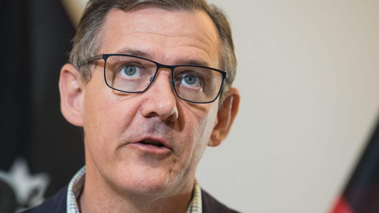 NT Chief Minister Michael Gunner speaks to the media during press conference at NT Parliament House in Darwin, Friday, May 7, 2021. (AAP Image/Aaron Bunch) NO ARCHIVING