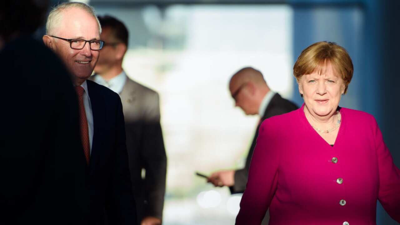 Malcolm Turnbull and Angela Merkel (AAP)
