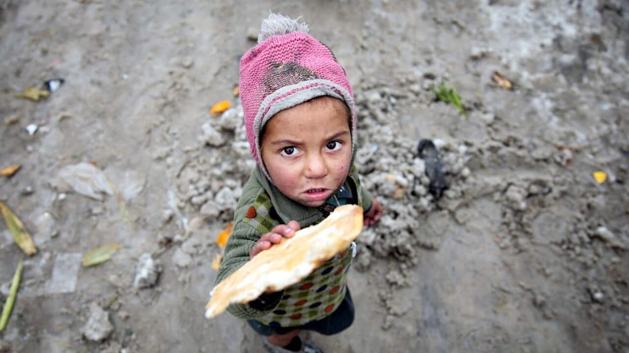 An Afghan child in an IDP camp in downtown Kabul, Afghanistan