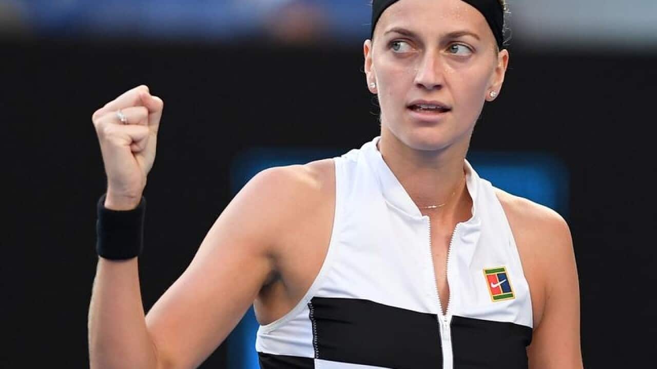 Petra Kvitova of the Czech Republic reacts.