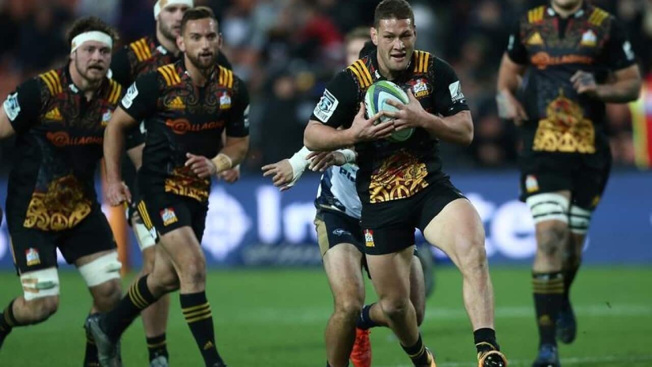 Tawera Kerr-Barlow of the Chiefs during the Round 17 Super Rugby.