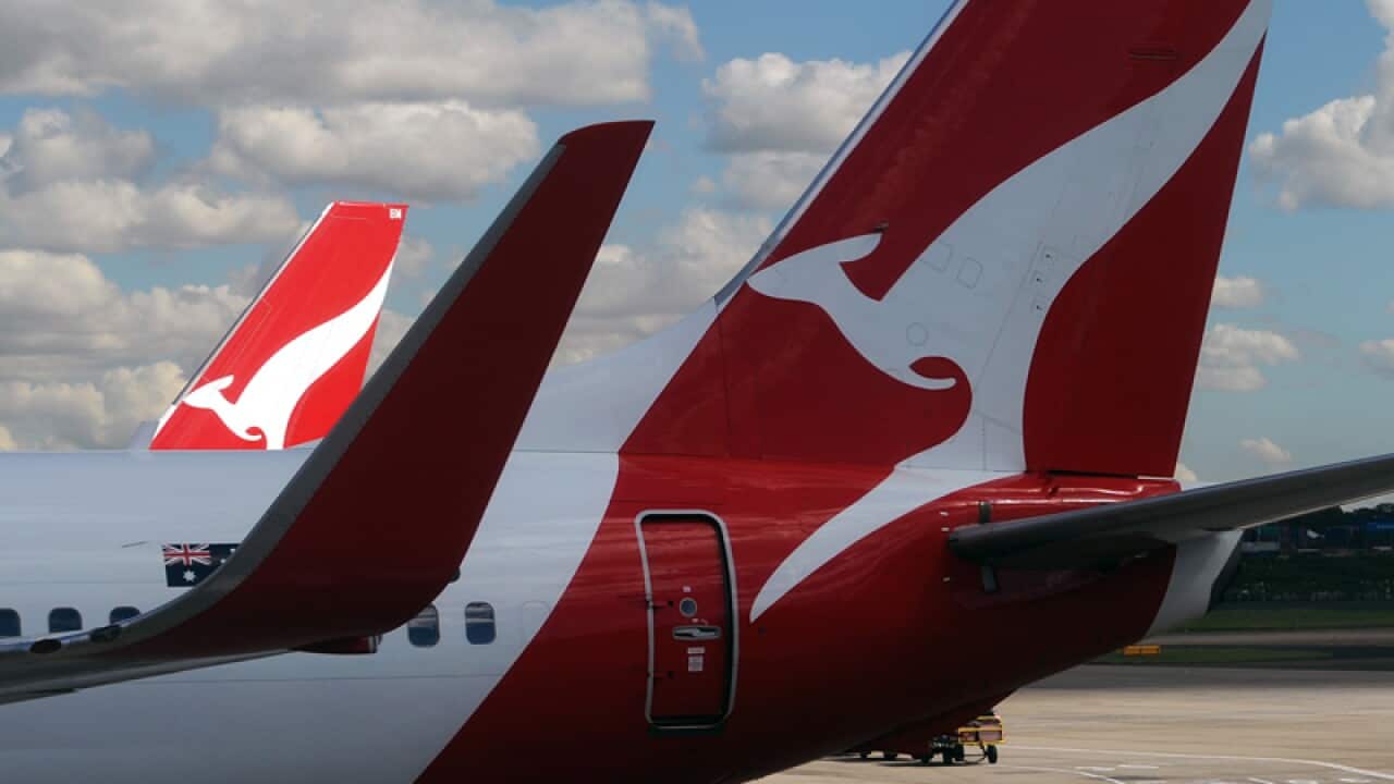 Qantas aircraft seen at Sydney International Airport