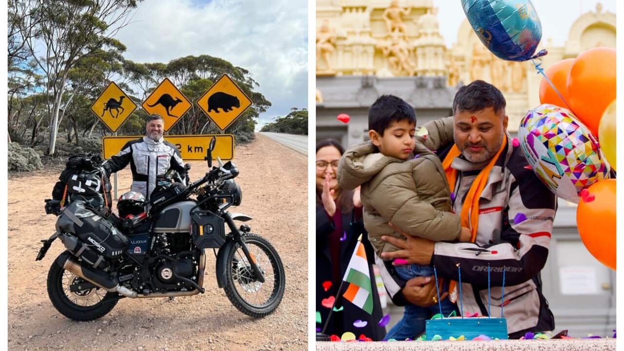 Jatin Kotecha during his solo trip (L). He received grand welcome from his family in Melbourne.
