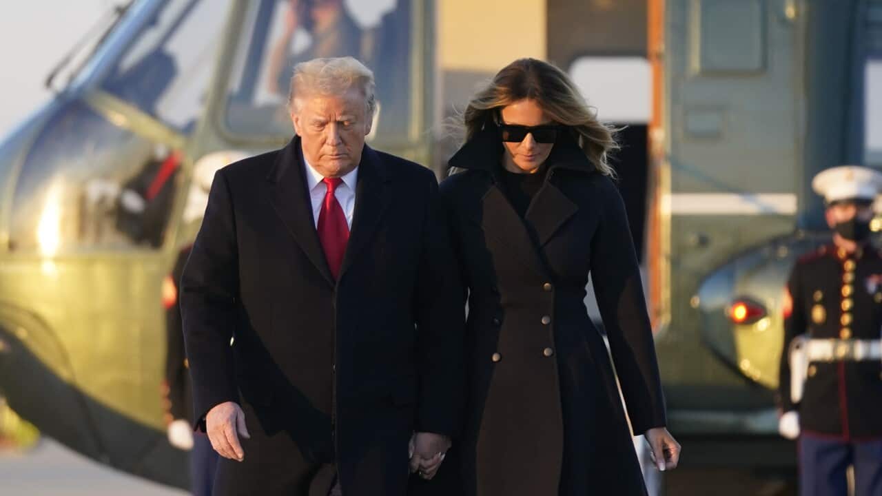 President Donald Trump and first lady Melania Trump board Air Force One at Andrews Air Force Base, Wednesday, 23 December, 2020.