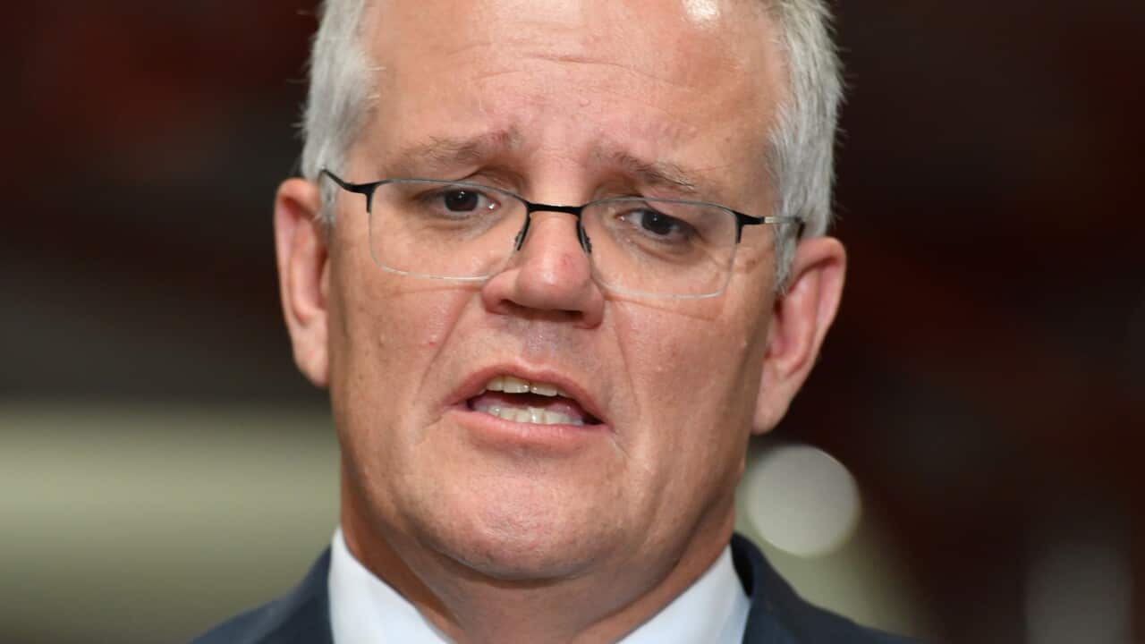 Prime Minister Scott Morrison is seen speaking.