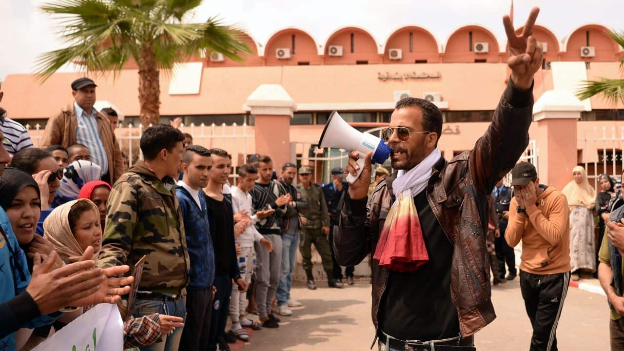 Moroccan protesters living in the neighbourhood where two men presumed to be homosexual assaulted demonstrate against homosexuality, 2016.