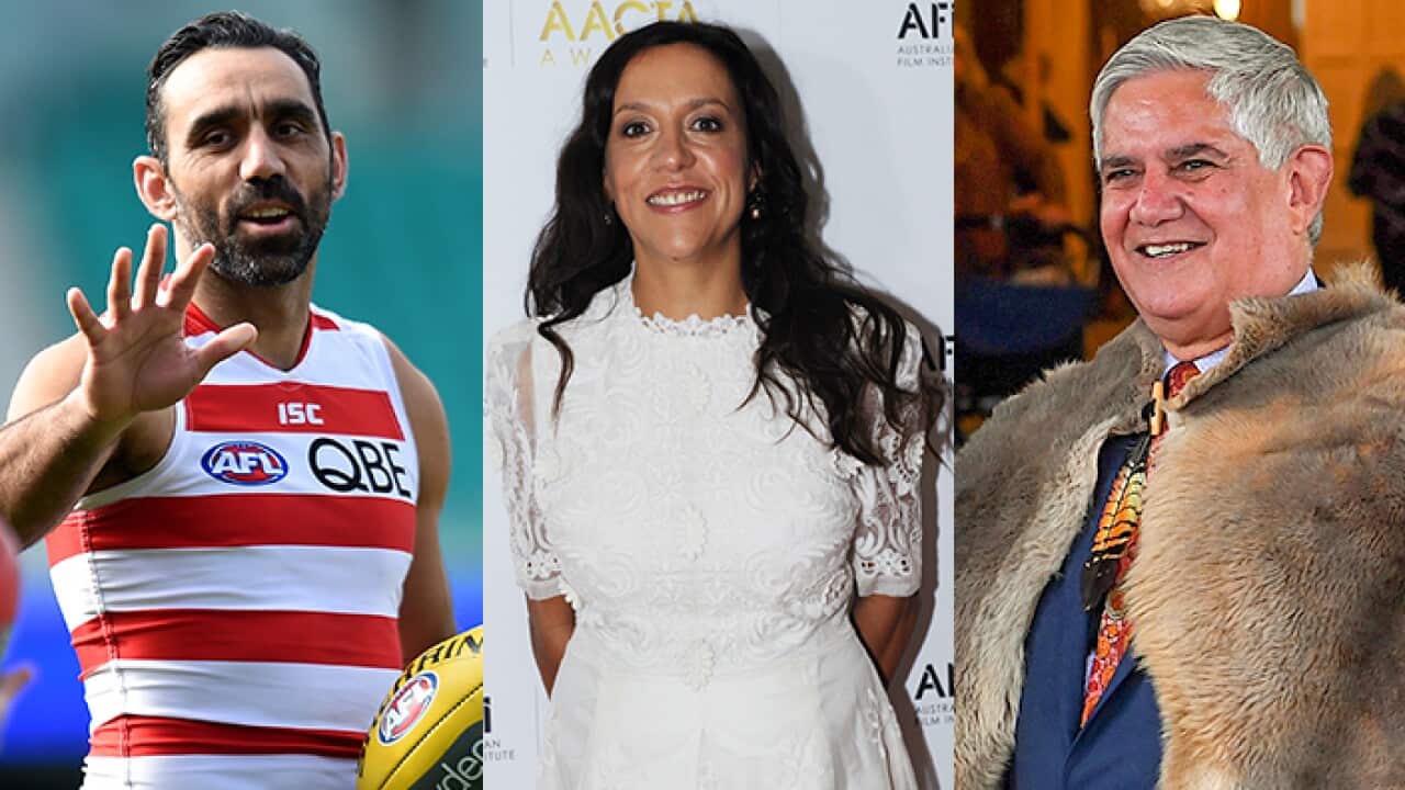 Adam Goodes (L) Rachel Perkins and Ken Wyatt(R).