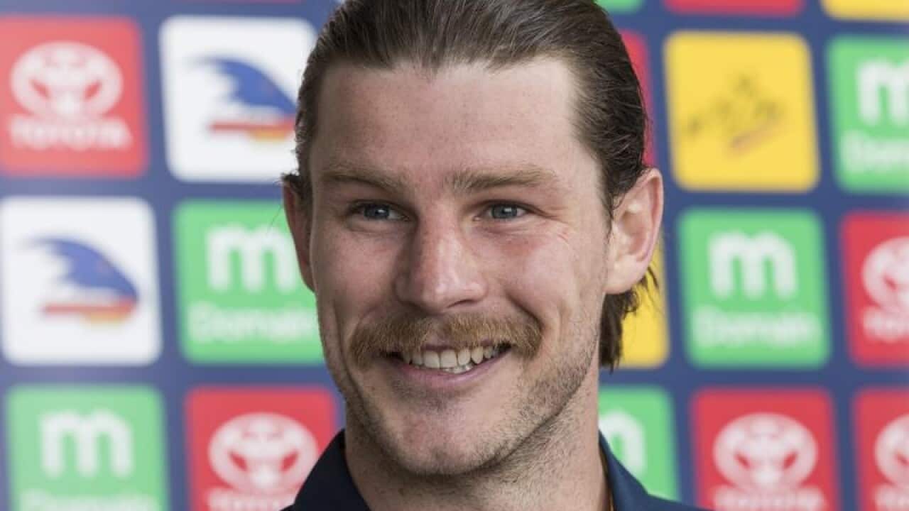 Adelaide Crows Bryce Gibbs speaks to media in Adelaide.