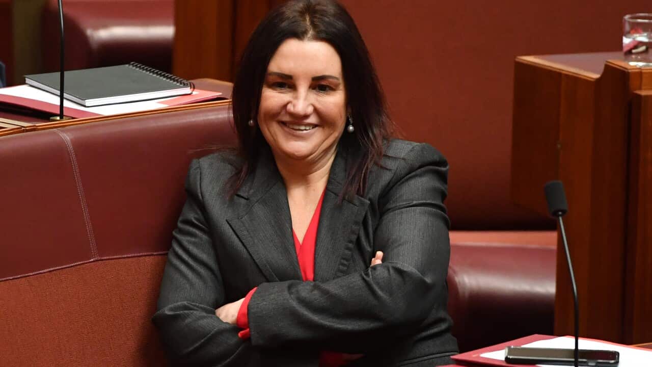 Jacqui Lambie Network Senator Jacqui Lambie during debate on the Marriage Equality plebiscite in the Senate chamber at Parliament House in Canberra, Wednesday, August 9, 2017. (AAP Image/Mick Tsikas) NO ARCHIVING
