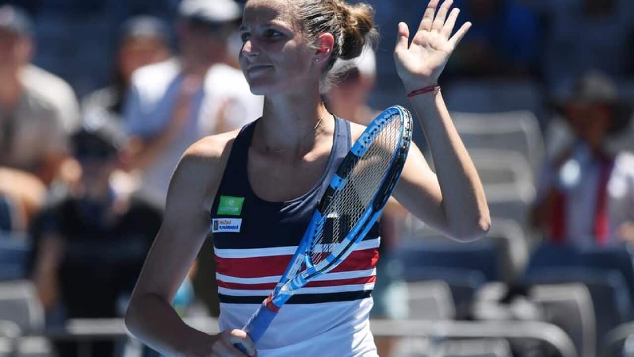 Karolina Pliskova of Czech Republic celebrates her win .