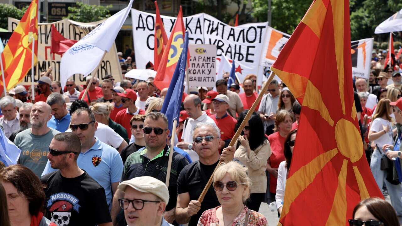 May Day protest for better working conditions in Skopje